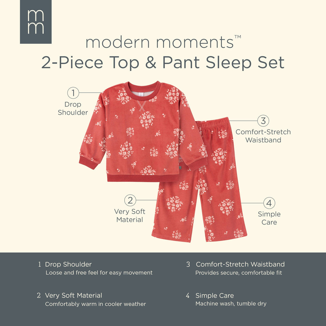 2-Piece Infant & Toddler Girls Red Bouquet Fleece Pajama Set