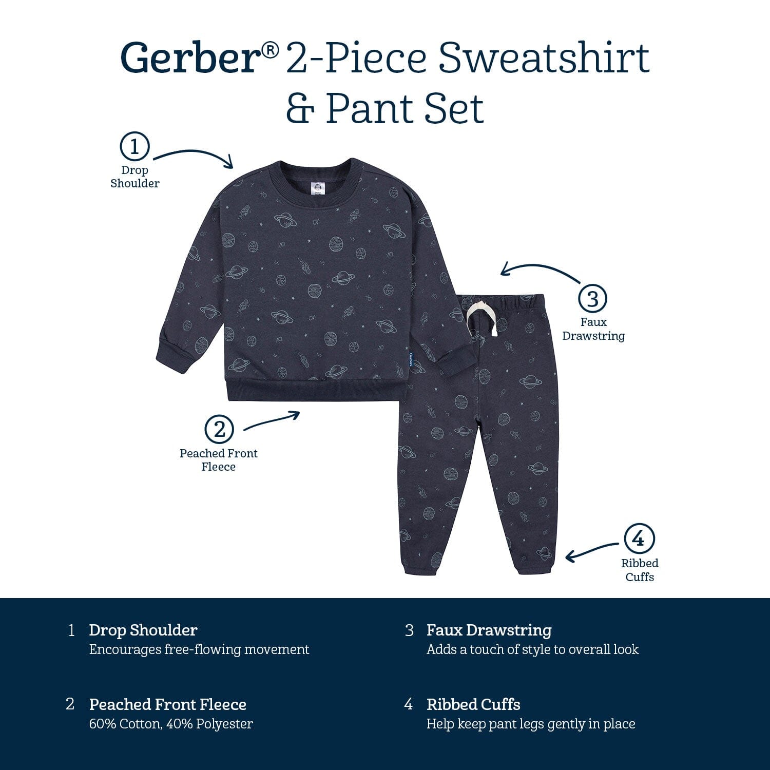 2-piece Kid Boy Letter Print Solid Color Sweatshirt and Elasticized Pants Casual Set