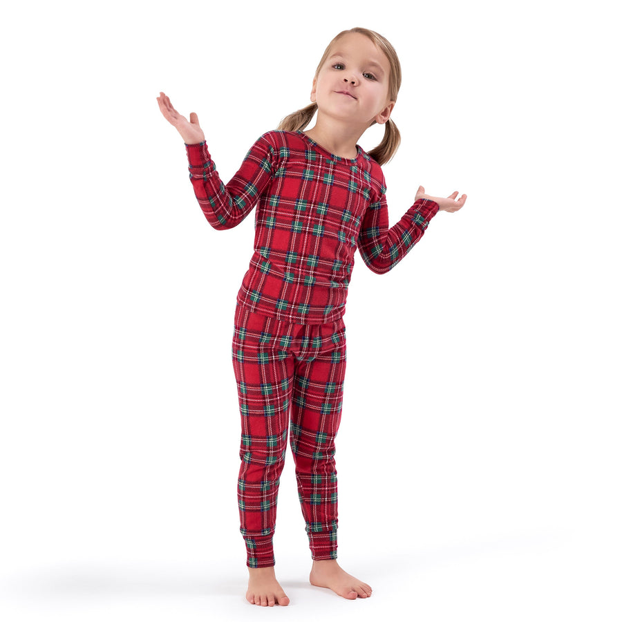 2-Piece Infant and Toddler Neutral Stewart Plaid Snug Fit Pajama Set