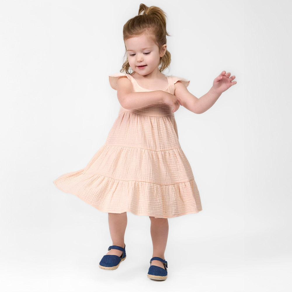 Toddler Girls Blush Tiered Cotton Gauze Dress