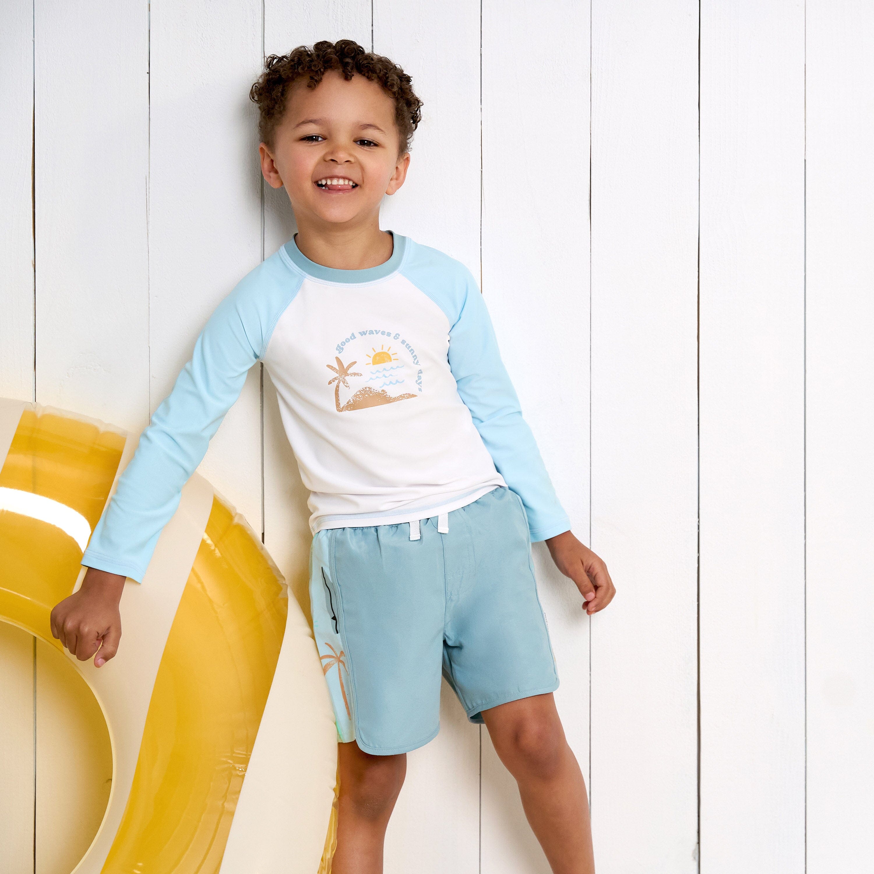 Baby fashion boy swim trunks and rash guard