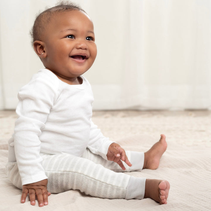 4-Pack Baby Neutral Oatmeal Heather and Stripes Fleece Pants