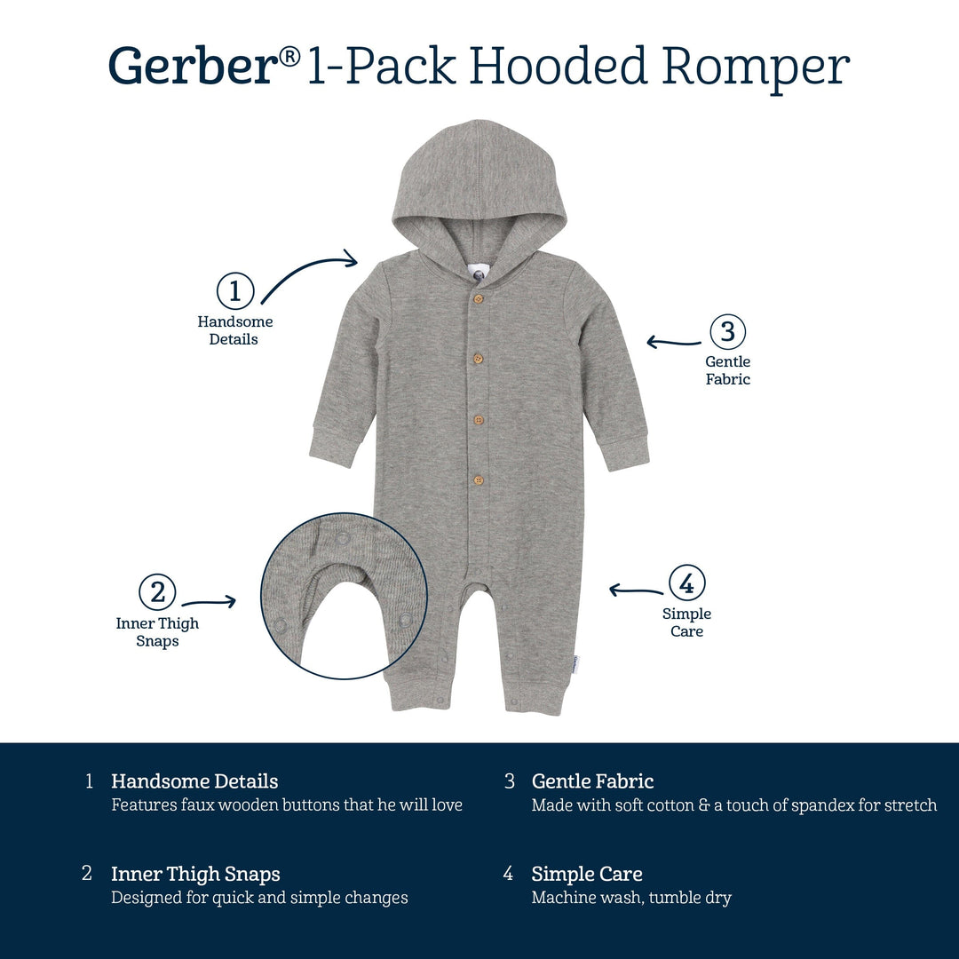 Baby Boys Grey Heather Hooded Romper