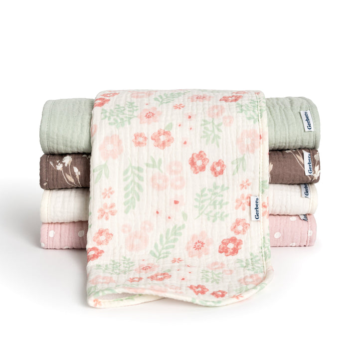 5-Pack Baby Girls Pink Floral Muslin Burp Cloths