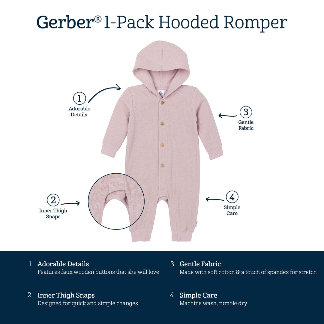 Baby Girls Mauve Hooded Romper