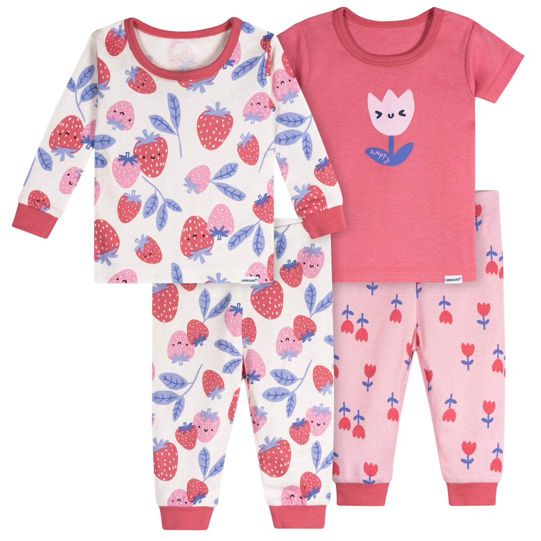 4-Piece Baby Girls Berries Pajamas Sets