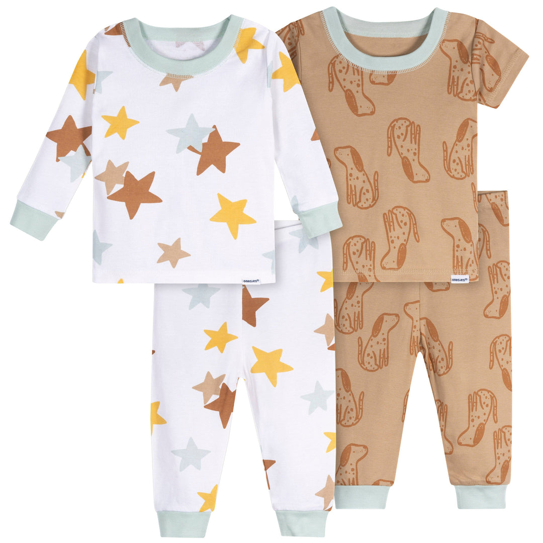 4-Piece Baby Neutral Dogs Pajamas Sets