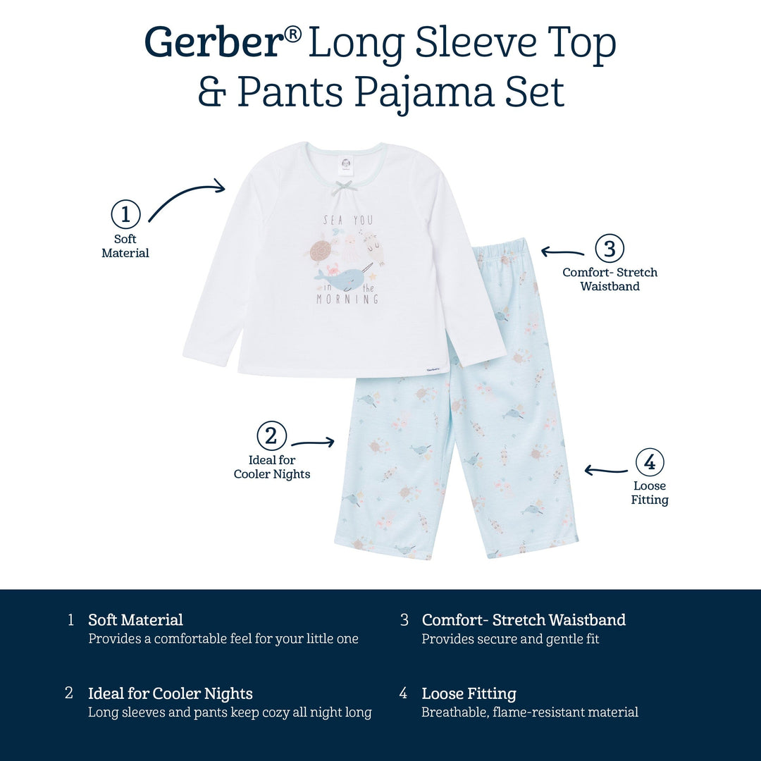 2-Piece Toddler Girls Sea Pajama Set