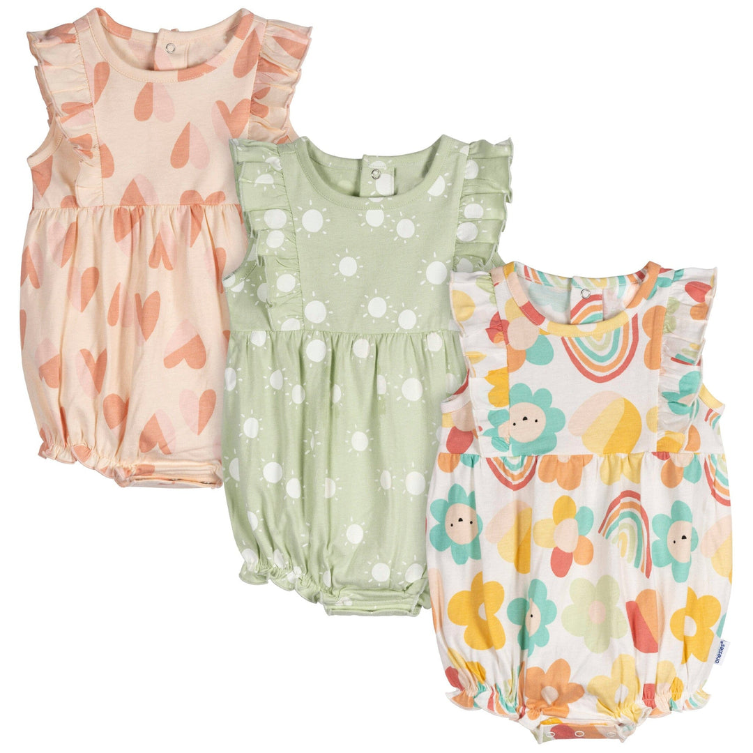 3-Pack Baby Girls Garden Rompers