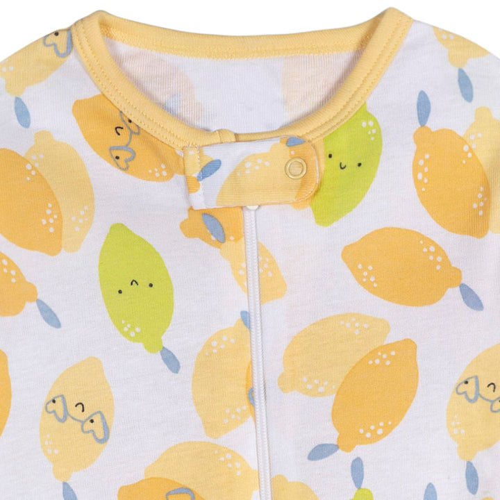 3-Pack Baby Girls Lemons Snug Fit Footed Pajamas