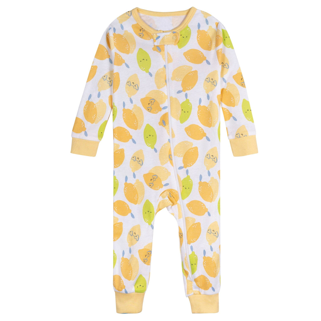 3-Pack Baby Girls Lemons Snug Fit Footed Pajamas