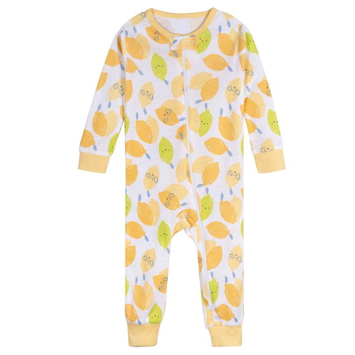 3-Pack Baby Girls Lemons Snug Fit Footed Pajamas