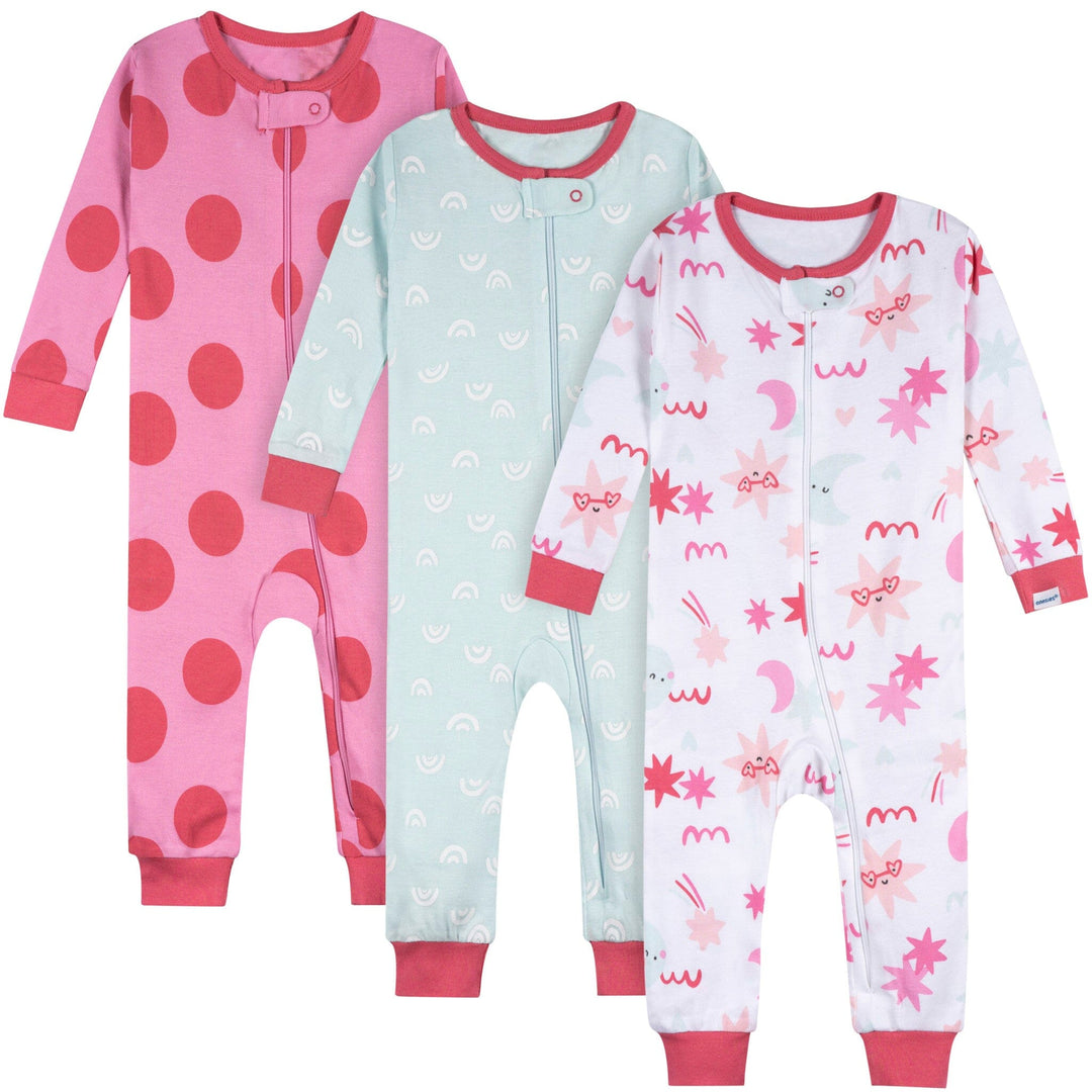 3-Pack Baby Girls Starry Nights Snug Fit Footless Pajamas