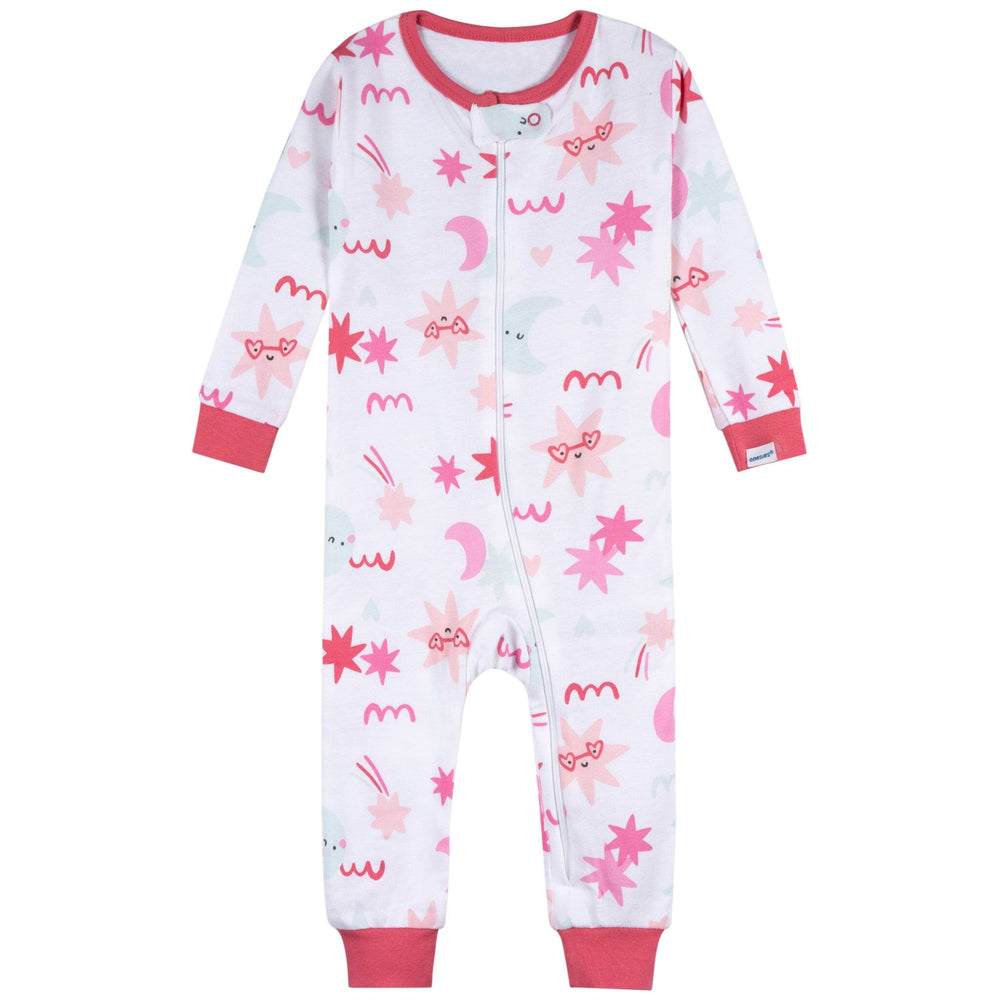 3-Pack Baby Girls Starry Nights Snug Fit Footless Pajamas