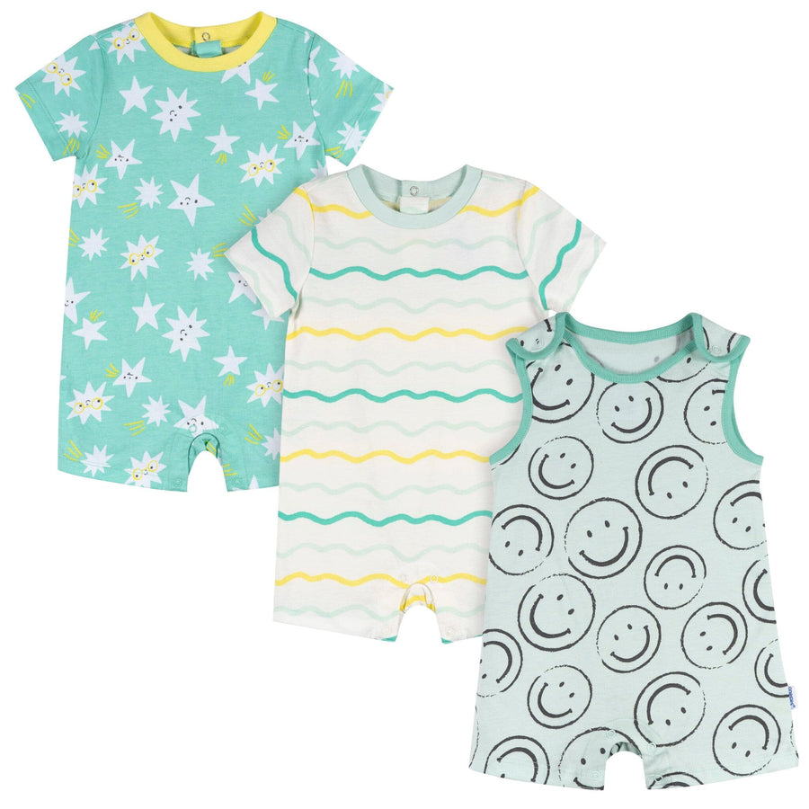 3-Pack Baby Neutral Smiles Rompers