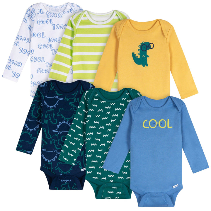 6-Pack Baby Boys Dinos Long Sleeve Onesies® Bodysuits