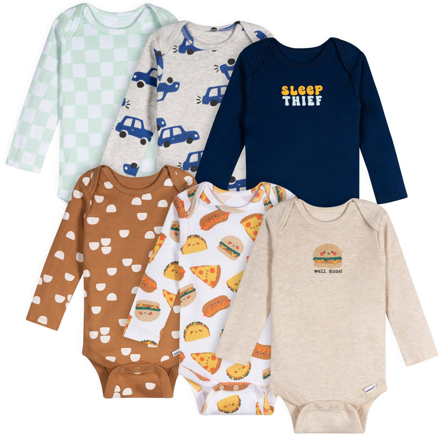 6-Pack Baby Boys Food Long Sleeve Onesies® Bodysuits