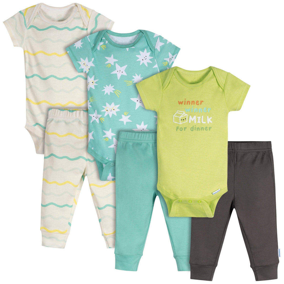 6-Piece Baby Neutral Milk Dinner Onesies® and Active Pant Set