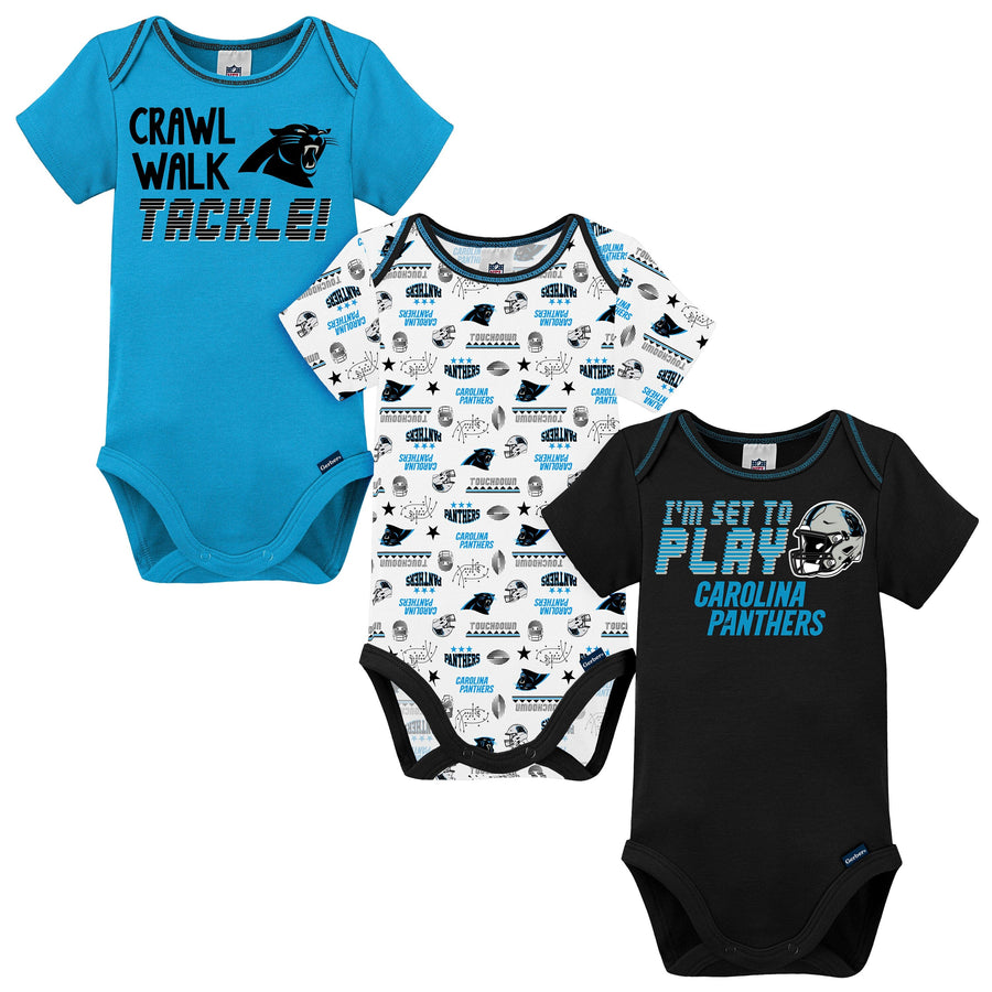 3-Pack Baby Boys Panthers Short Sleeve Bodysuits