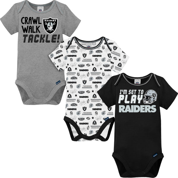 NFL Oakland Raiders Baby Girls Short Sleeve Bodysuit Set, 3-Pack 