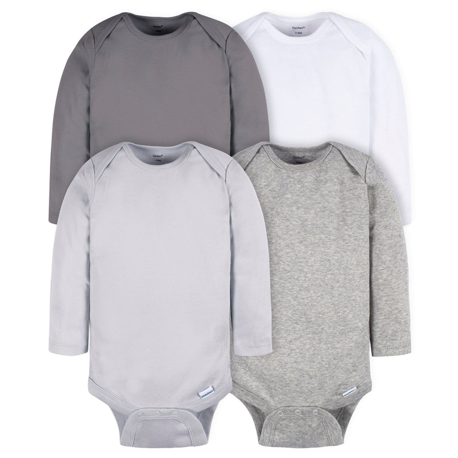 4-Pack Baby Neutral Grey/ Grey Heather Long Sleeve Onesies® Bodysuits