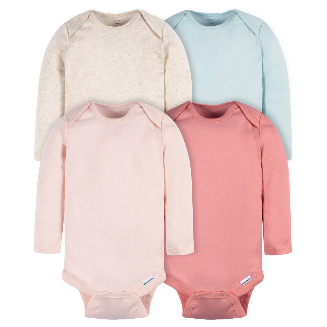 4-Pack Baby Girls Green/ Pink Long Sleeve Onesies® Bodysuits