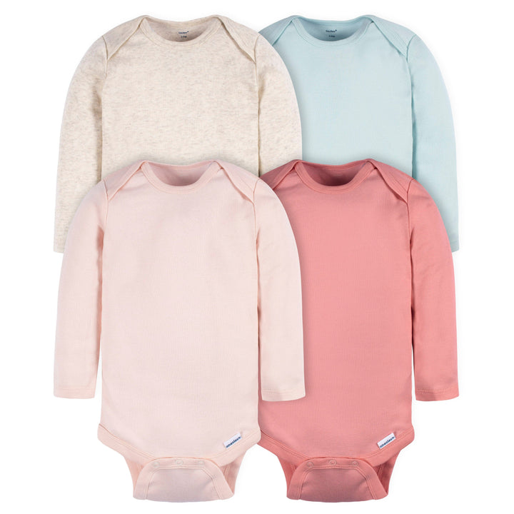 4-Pack Baby Girls Green/ Pink Long Sleeve Onesies® Bodysuits