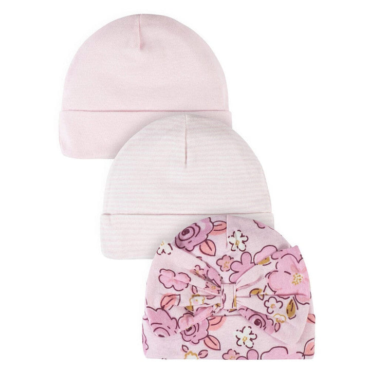 3-Pack Baby Girls Floral Princess Caps