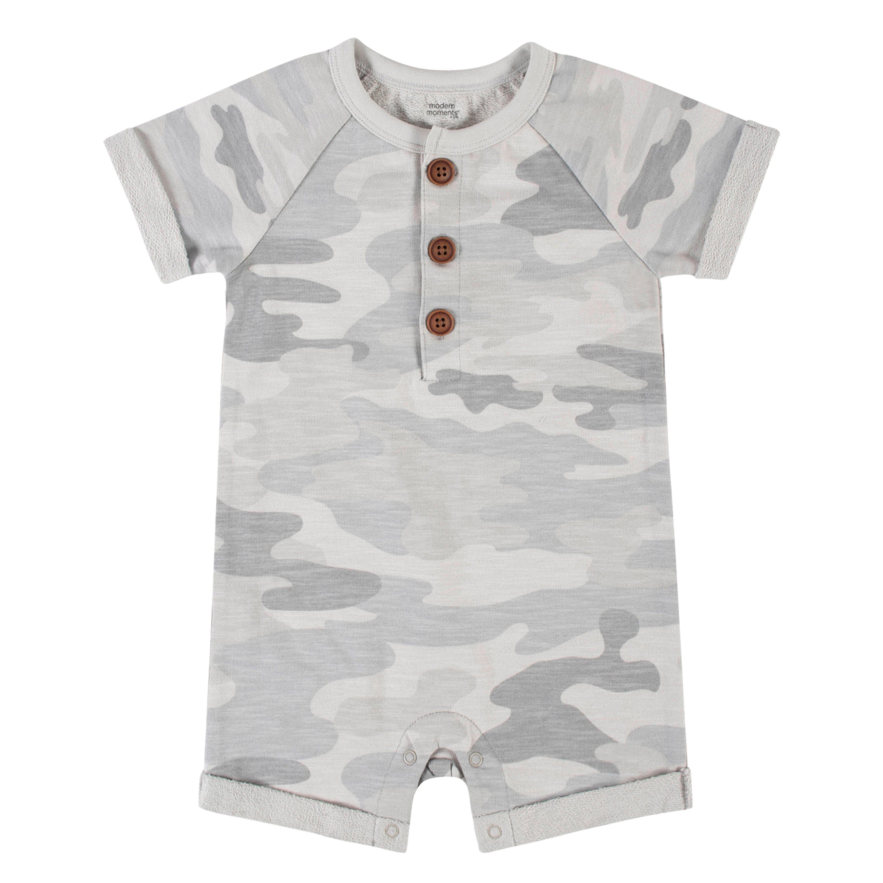 Baby Boy 95% Cotton Short-sleeve Graphic Grey Romper