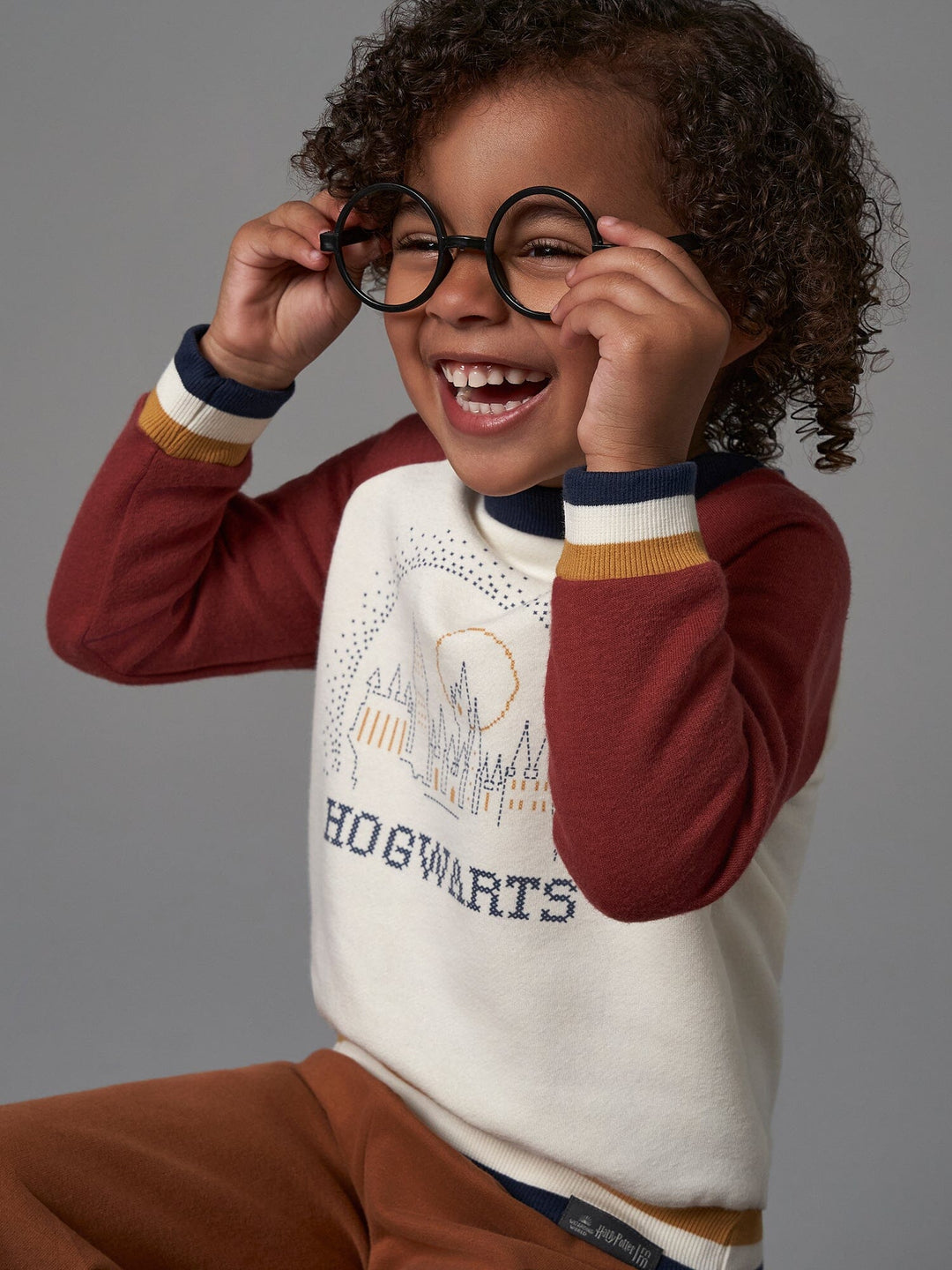 Infant and Toddler Neutral Ivory Colorblock Sweatshirt