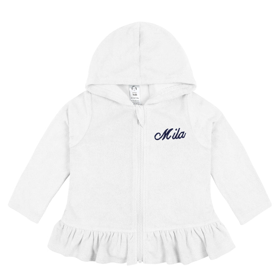 Embroidered Baby & Toddler Girls White Zipper Hoodie Terry Swim Coverup