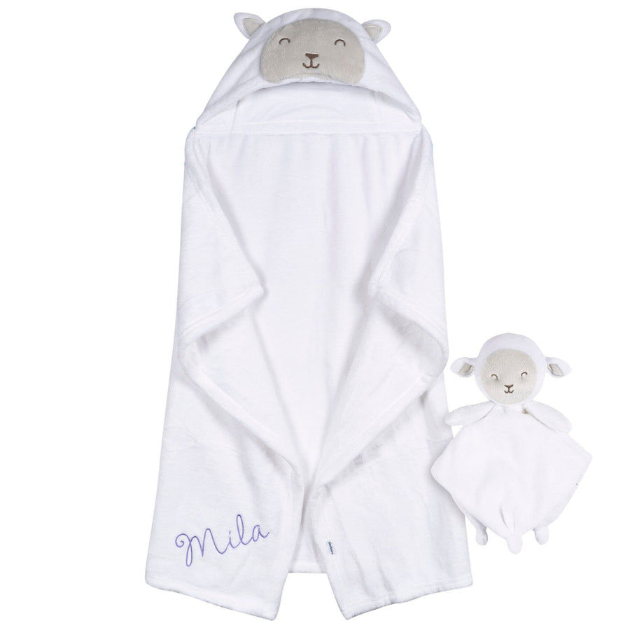 Embroidered 2-Piece Lamb Wearable Blanket & Security Blanket Set