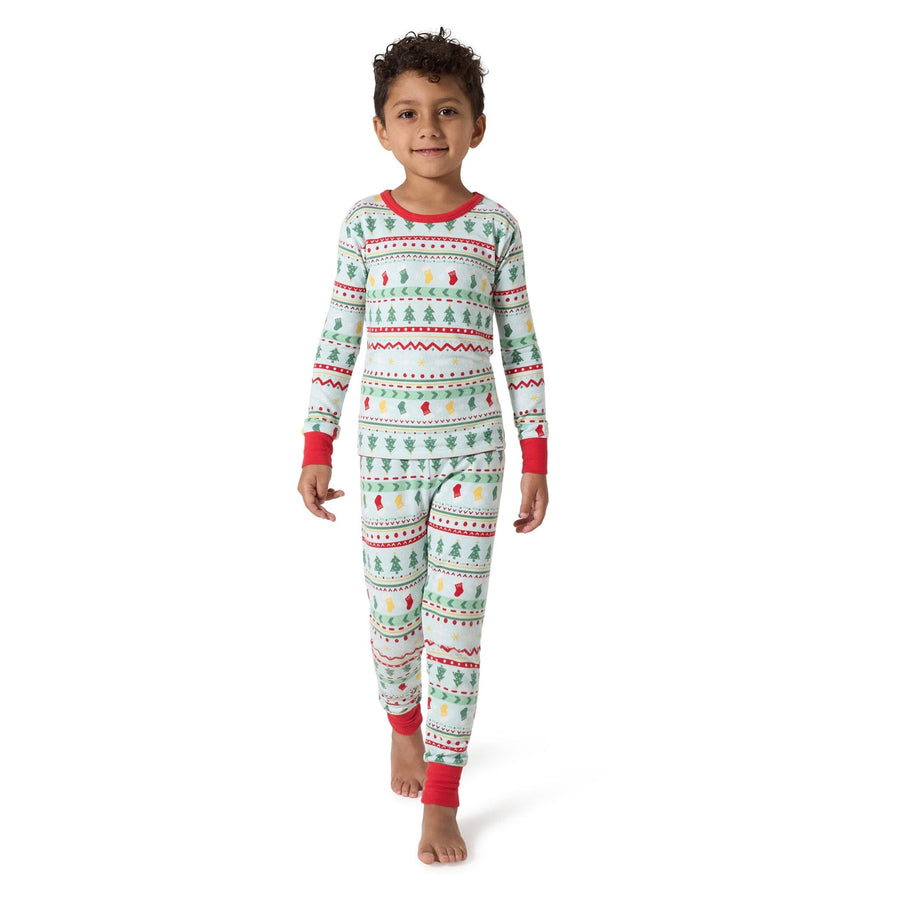 2-Piece Big Kids Neutral Oh What Fun Fair Isle Hacci Snug Fit Pajama Set