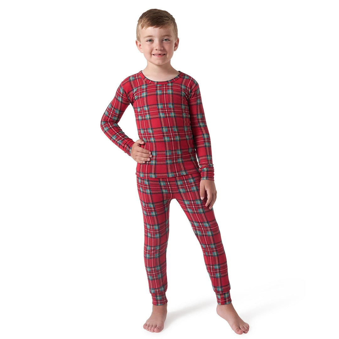 2-Piece Big Kids Neutral Stewart Plaid Hacci Snug Fit Pajama Set