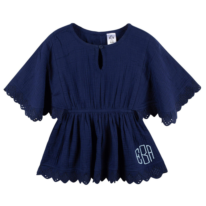 Embroidered Baby & Toddler Girls Navy Gauze Kaftan Swim Coverup