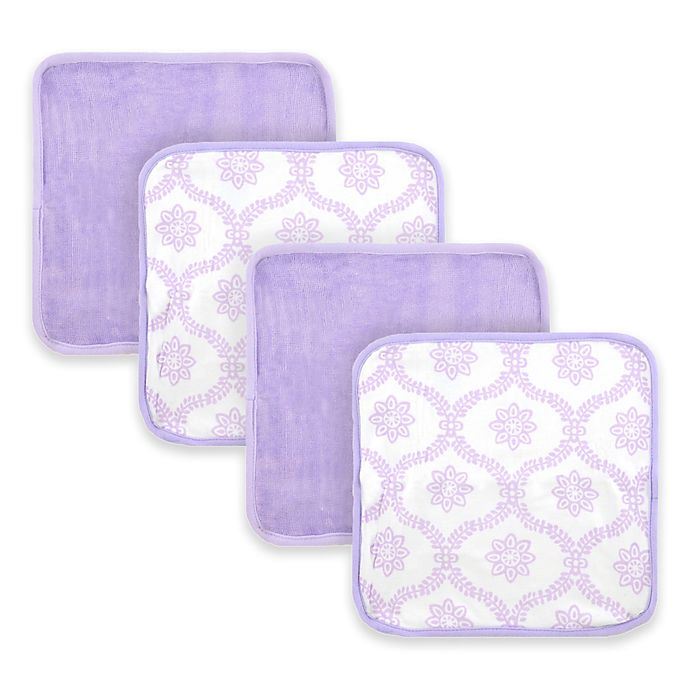 4-Pack Girls Lilac Trellis Woven Washcloths-Gerber Childrenswear