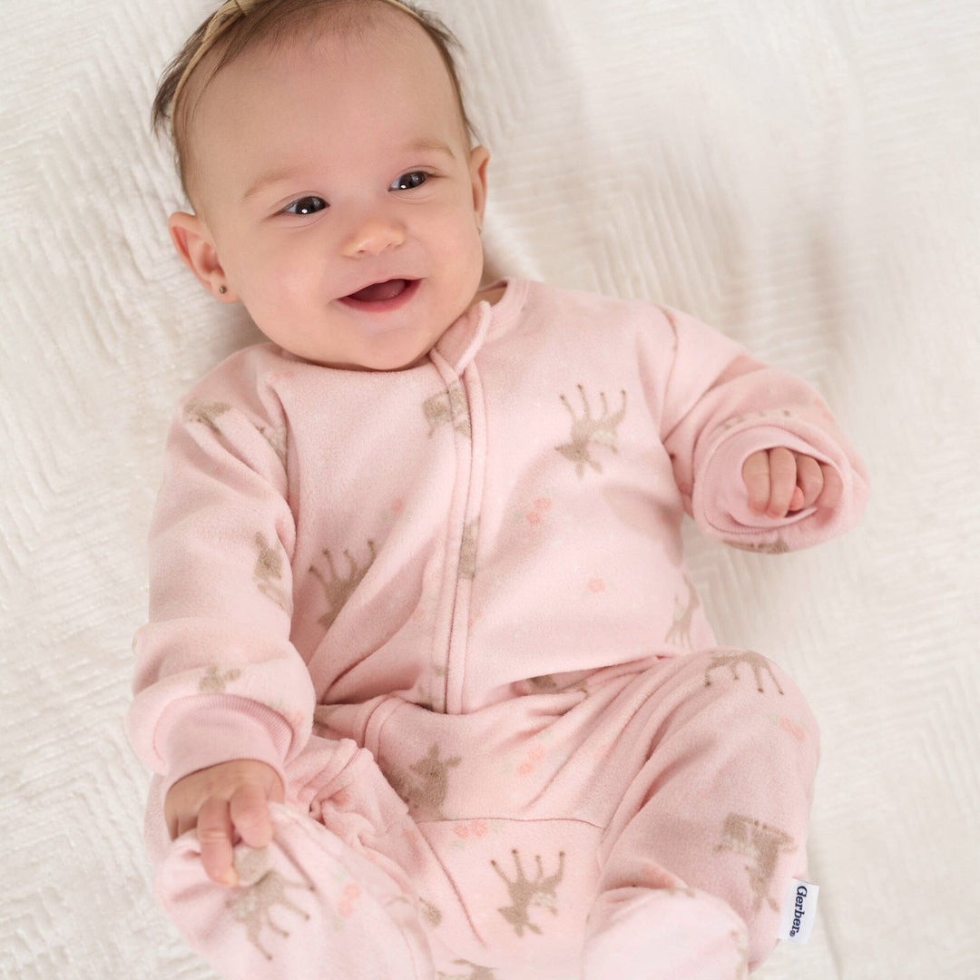 Baby & Toddler Girls Pink Deer Footed Fleece Pajamas