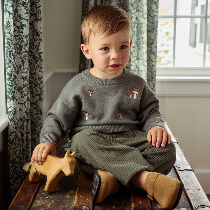 Baby Boys Dark Green Embroidered Mushrooms Sweater