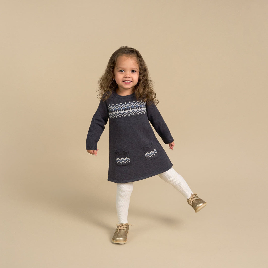 Baby Girls Dark Grey Heather Fair Isle Sweater Dress