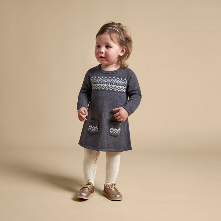 Baby Girls Dark Grey Heather Fair Isle Sweater Dress