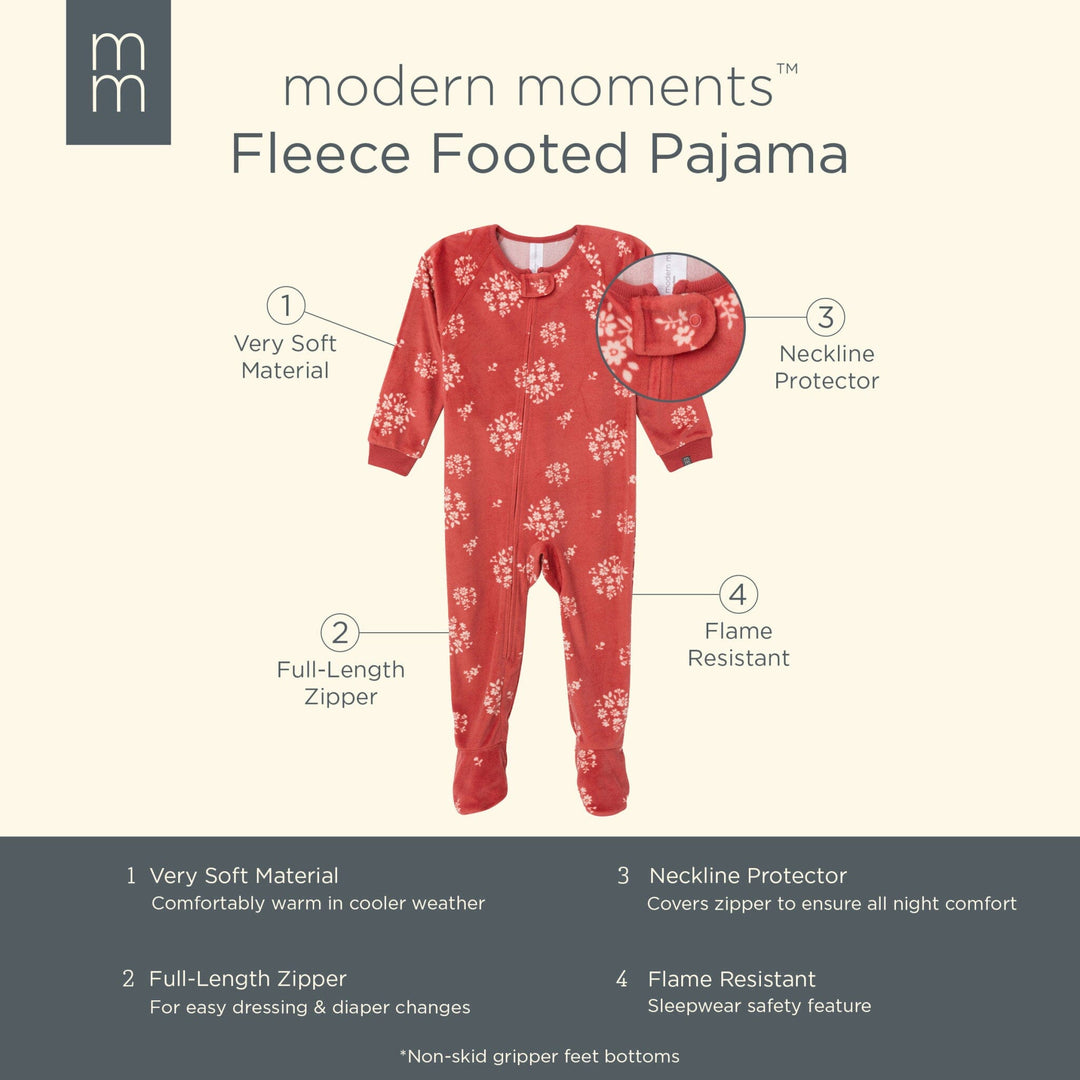 Infant and Toddler Girls Red Bouquet Footed Fleece Pajamas