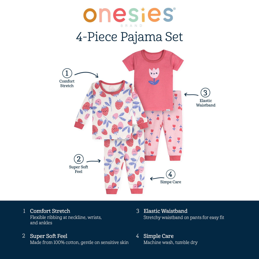 4-Piece Baby Girls Berries Pajamas Sets