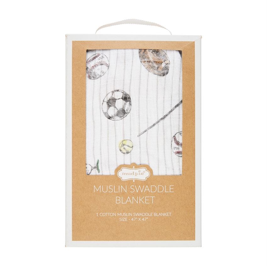 Mud Pie Sports Muslin Swaddle Blanket