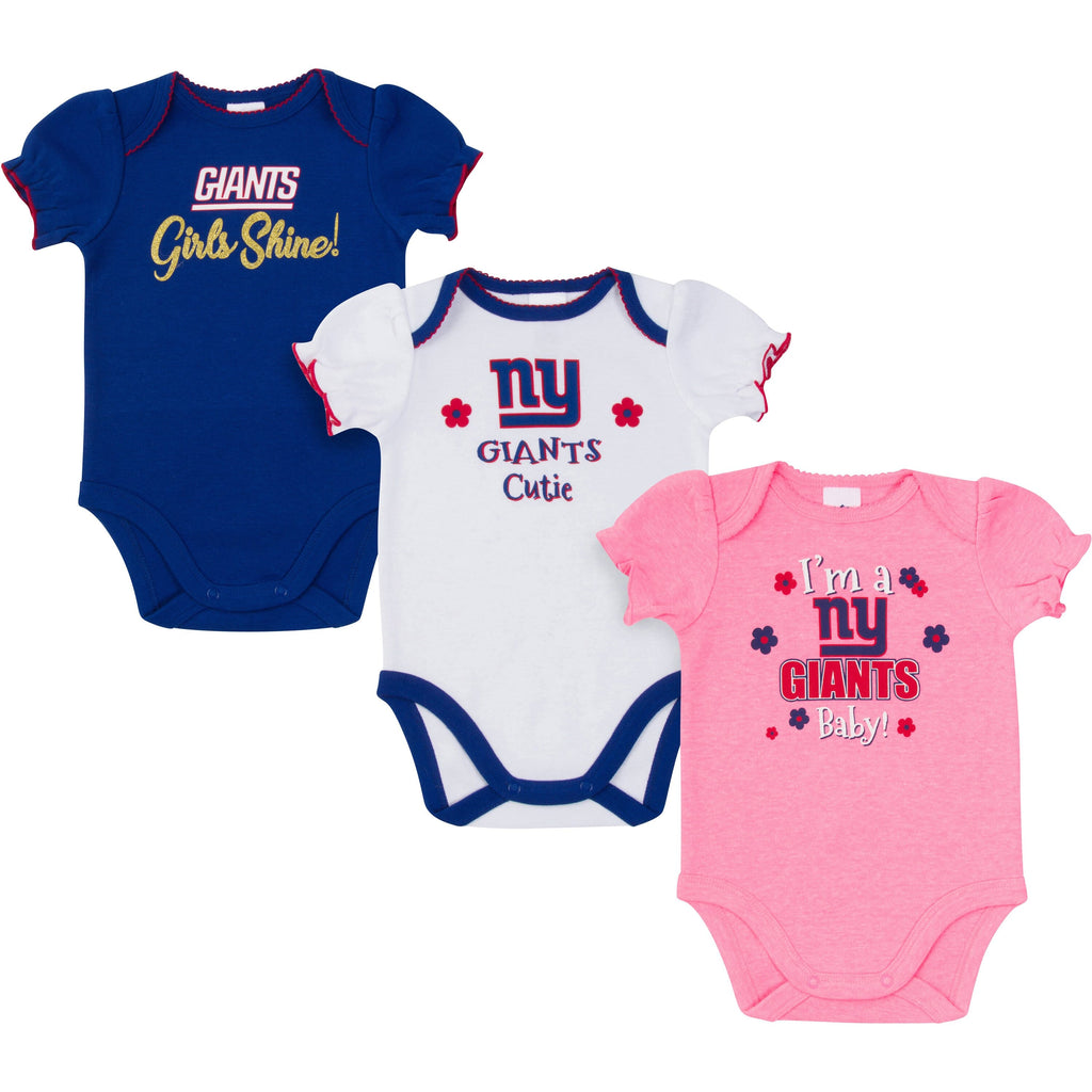 NFL New York Giants Baby Boys Short Sleeve Bodysuit Set, 3-Pack 