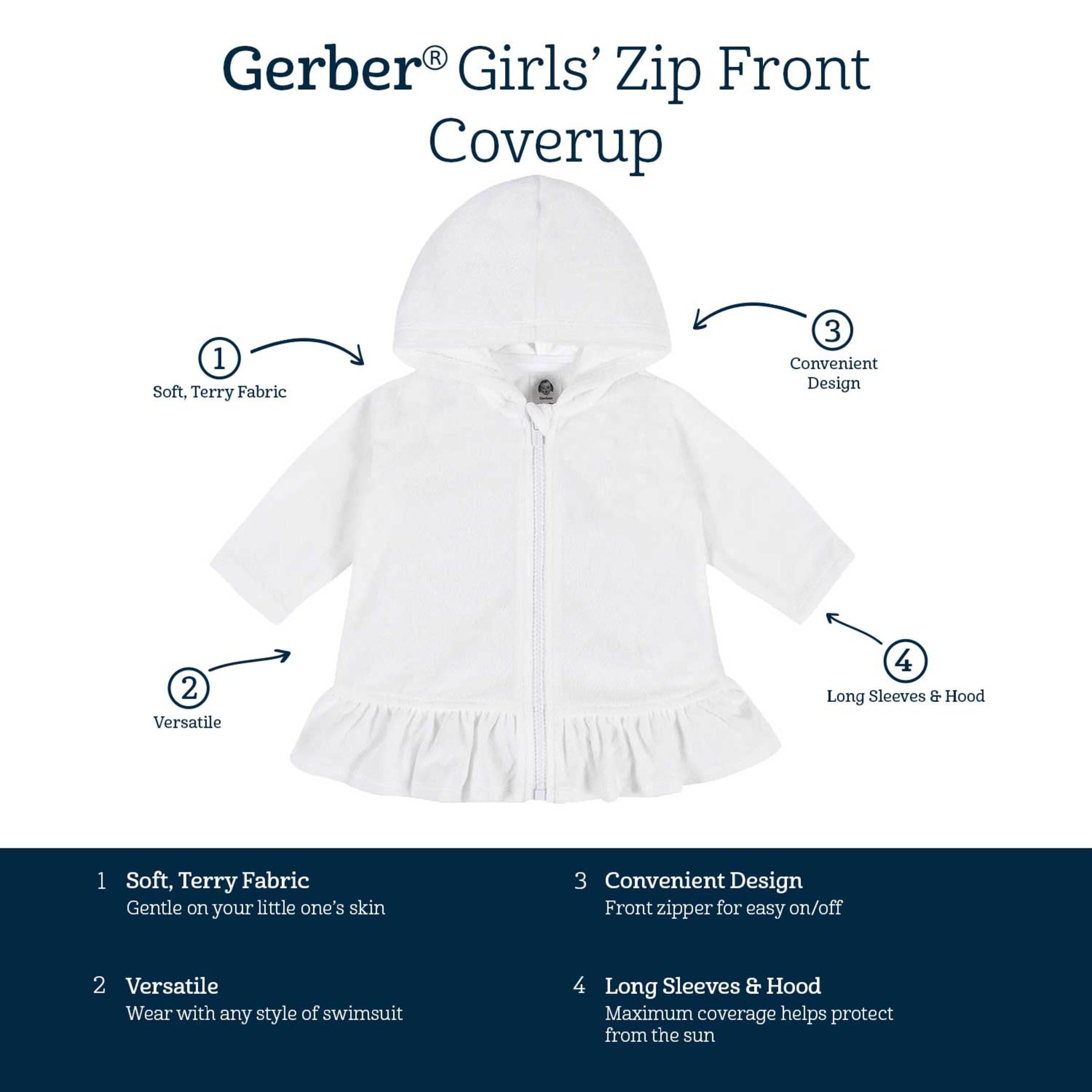 Baby & Toddler Girls Aqua Hooded Zip Front Terry Coverup – Gerber