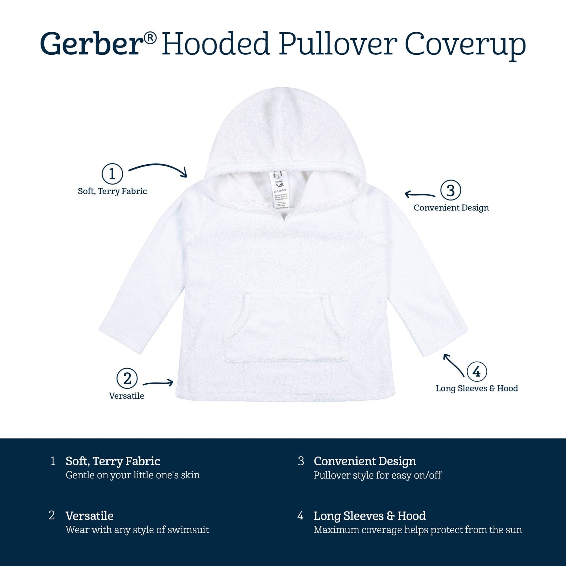 Baby & Toddler Girls White Terry – Kangaroo Gerber Coverup Pocket Childrenswear Hooded