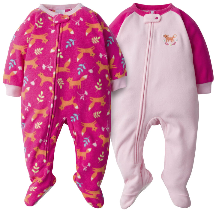 4-Pack Baby Girls Foxes & Clouds Fleece Pajamas