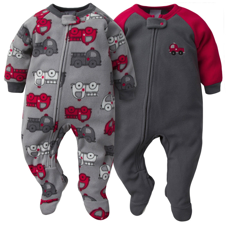 4-Pack Baby & Toddler Boys Fire Trucks & Plaid Fleece Pajamas