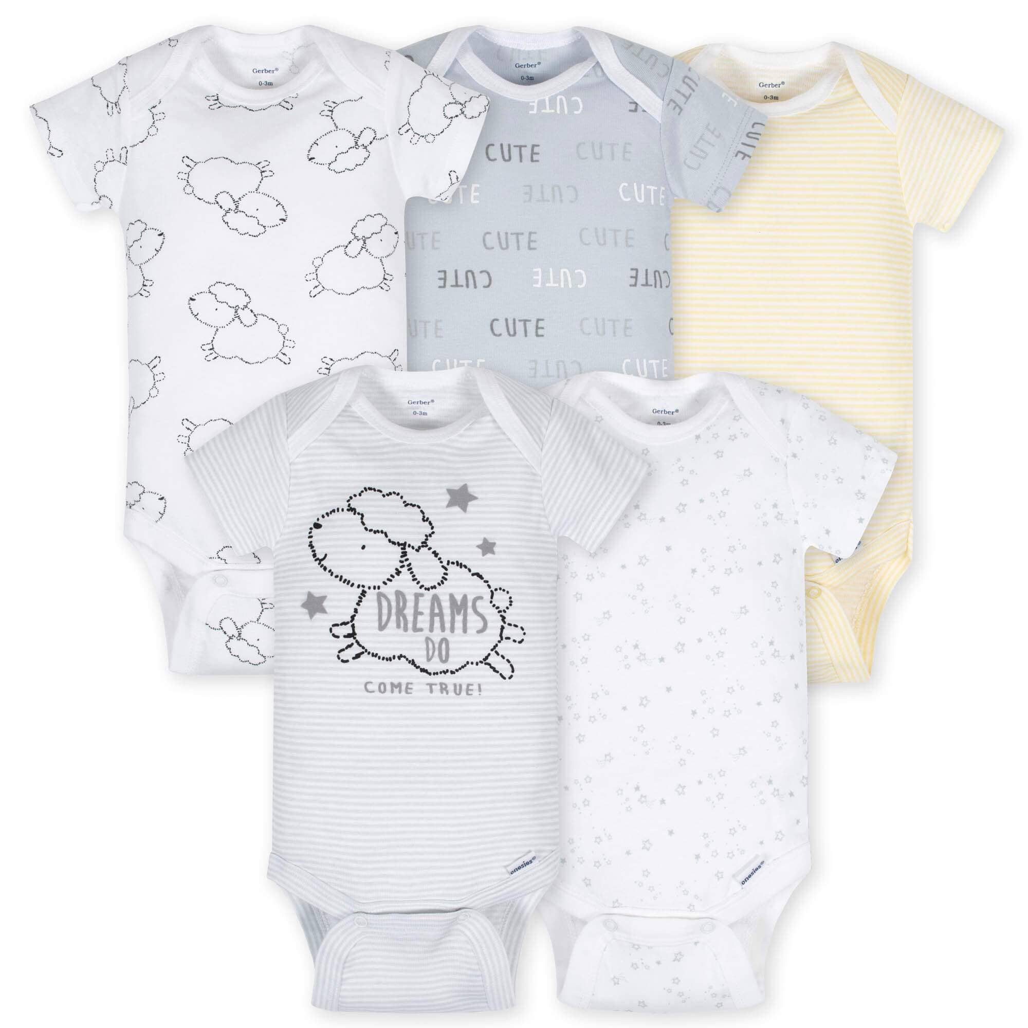 5-Pack White Short Sleeve Onesies® Brand Bodysuits | Gerber Childrenswear