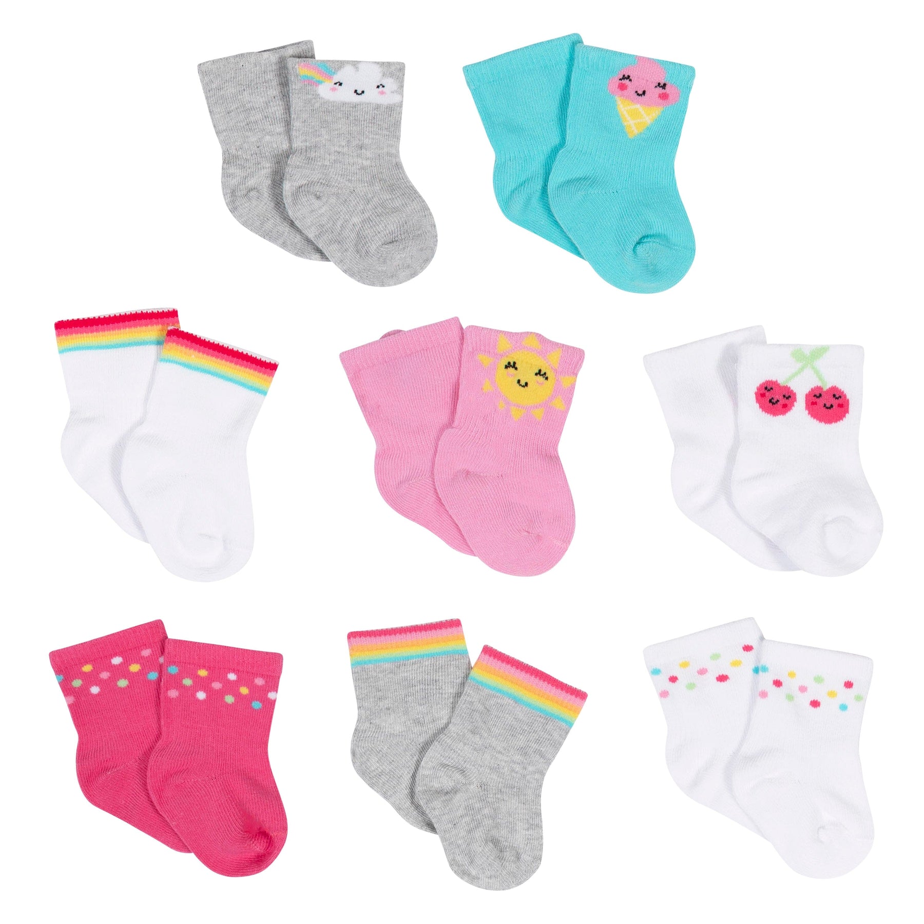 8-Pack Baby Girls' Rainbow Wiggle-Proof® Jersey Crew Socks – Gerber ...
